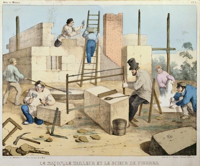 Muraren, stenhuggaren och stensågaren, ca 1860 av French School