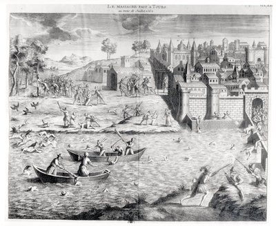 Hugenotternas massaker i Tours 1562 av French School
