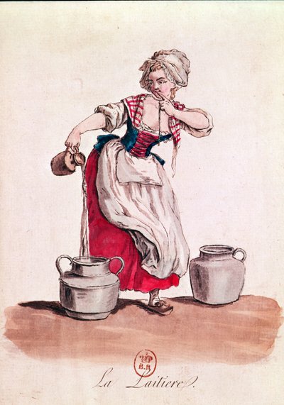 The Milkmaid, 1785 (färggravyr) av French School