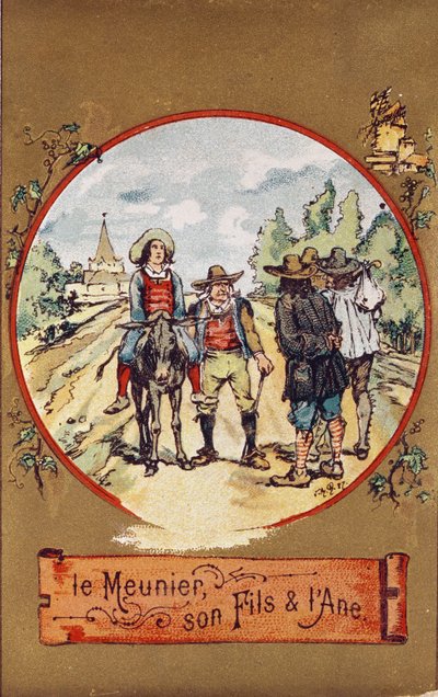 The Miller, his Son and the Donkey, ca 1880 (färgad gravyr) av French School