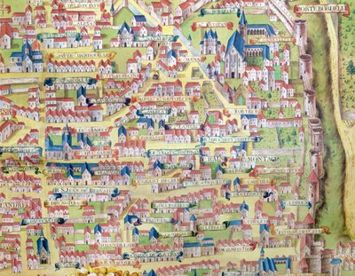 Montagne Sainte-Genevieve, detalj från planen av Paris gjord c.1540, kallad Plan de la Gouache, c.1860 av French School