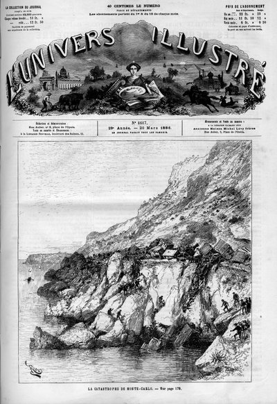 Monte Carlo (Monte-Carlo)-katastrofen: tågolycka på järnvägslinjen längs kusten. En tidning. Gravyr i "" Le Monde Illustré"" av French School