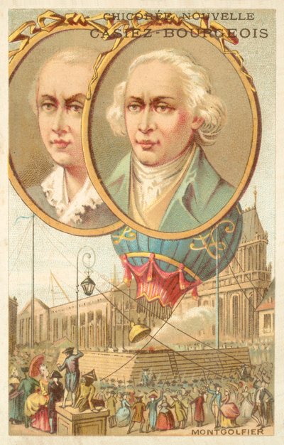 Bröderna Montgolfier (chromolitho) av French School