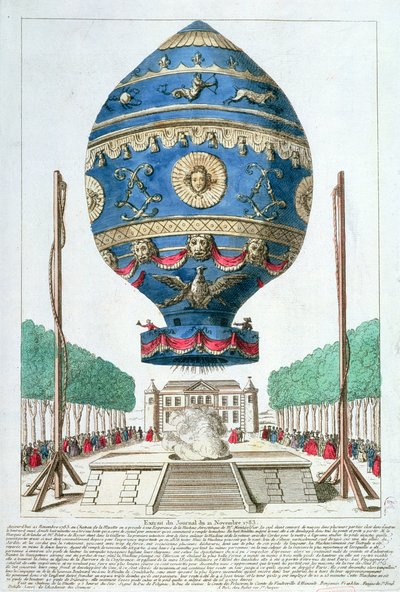 Montgolfier Brothers ballongexperiment på Chateau de la Muette, 21 november 1783 av French School
