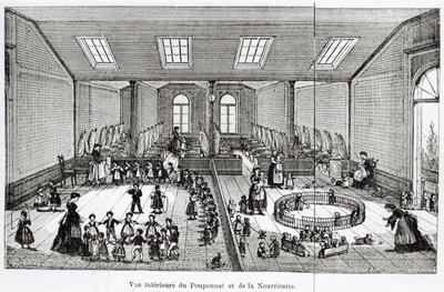 The Nursery in the Familistery of Guise, från Solutions Sociales av Jean-Baptiste Andre Godin (1817-88), Paris, 1871 av French School