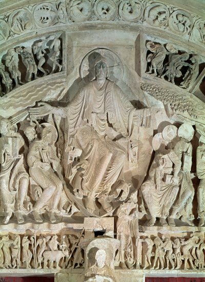 Pingstdagen, från centralportalens tympanon, c.1120 av French School
