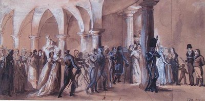 Peristylen vid Theatre Francais, c.1822 (färg litho) av French School