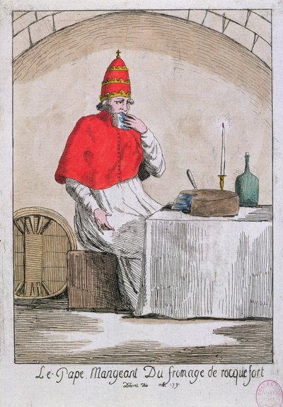 Påven äter Roquefortost, 1791 av French School