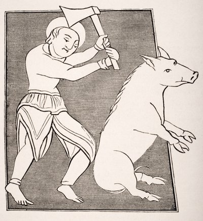 Der Schweinemetzger, Reproduktion einer Miniatur aus dem 15. Jahrhundert von French School