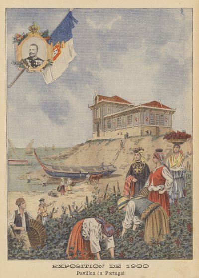 Den portugisiska paviljongen vid Exposition Universelle 1900 i Paris (färg litho) av French School