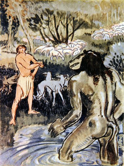 Prinsen och draken (färg litho) av French School
