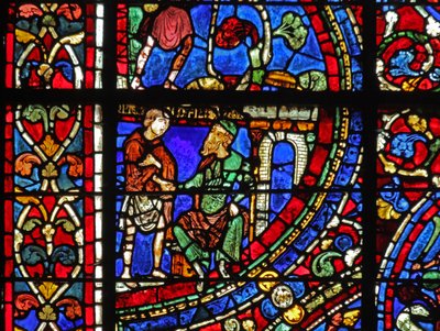 The Prodigal Son-fönstret: ber om arbete (w35) av French School