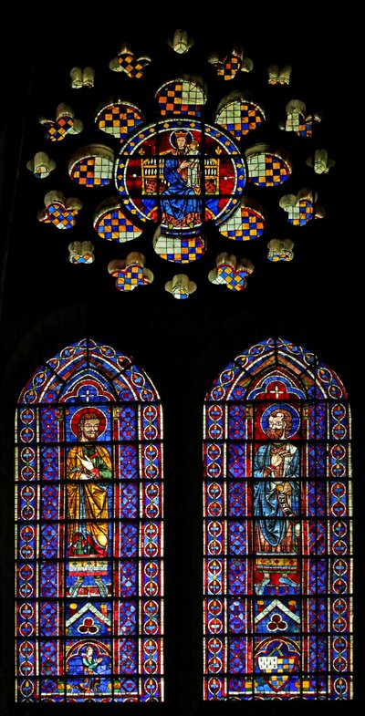 Profeten Hosea; en annan figur, Mauclercs armar; Virgin & Child ovan (w120) av French School