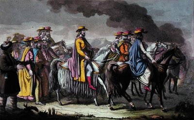 Regent of Tibet och hans anhängare (akvarell på papper) av French School