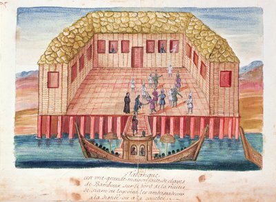 Residenset för de franska ambassadörerna i Siam, från en redogörelse för jesuiterna i Siam, 1688 (wc på papper) av French School