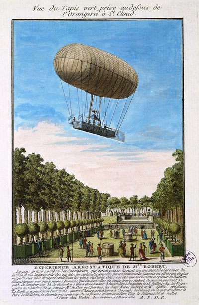 Robert Airship över Saint Cloud, Paris, 15 juli 1784 av French School