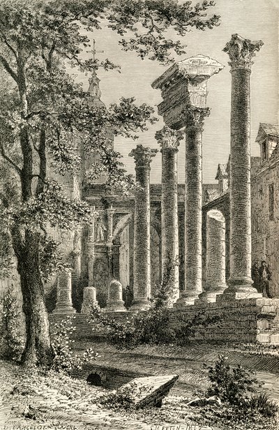 Den romerska teatern, Besançon, på 1800-talet, från "French Pictures" av pastor Samuel G. Green, publicerad 1878 (lito) av French School