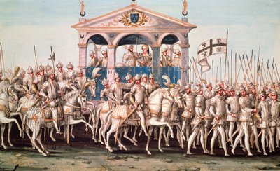 Henri II:s kungliga inträdesfestival (1519-59) till Rouen, 1 oktober 1550 av French School