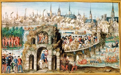 Henri II:s kungliga inträdesfestival (1519-59) till Rouen, 1 oktober 1550 av French School