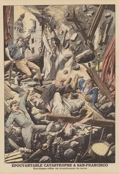Jordbävningen i San Francisco 1906 (färg litho) av French School