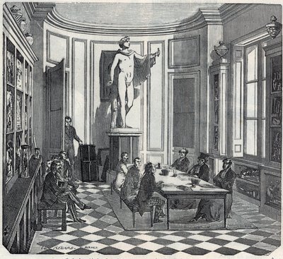 School of Medicine i Paris - en tentamen i instrumentrummet - Gravyr i "Tableau-de-Paris" av Edmond Texier 1852 av French School