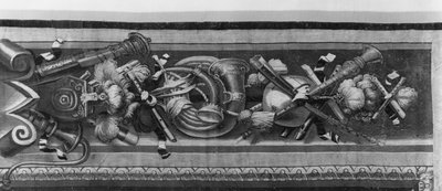 The Seasons gobeläng, bård, musikinstrument, ca 1670, Gobelins Factory (detalj) av French School