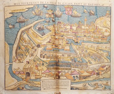 Belägringen av Calais, 1558 (färgat träsnitt) av French School