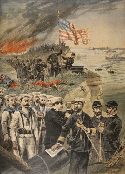 Det spanska amerikanska kriget: landning vid Guantanamo, illustration från Le Petit Journal: Supplement illustre, 1898 av French School