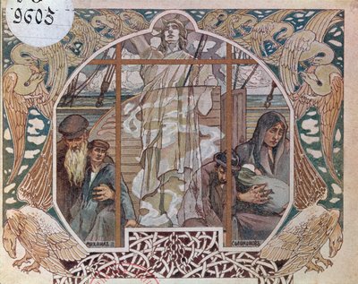 The Spirit of Liberty as the Only Hope, omslagsillustration från Au dela de lOcean, 1909 av French School