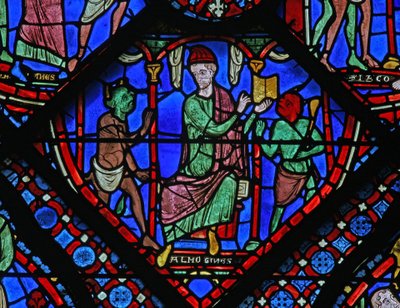 The St James Window: Almogines (Hermogines) reser upp demoner (w5) av French School