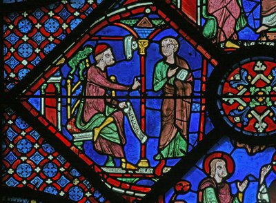 St James Window: Magikern Almoniges (Hermoniges) skickar sin lärjunge Filetus till St James (w5) av French School