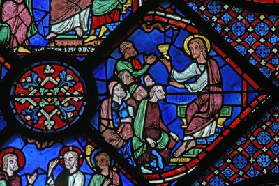 St James Window: han predikar i synagogan (w5) av French School