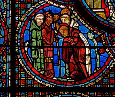 St Lubin-fönstret: St Avit välsignar Lubin och de två munkarna (w45) av French School