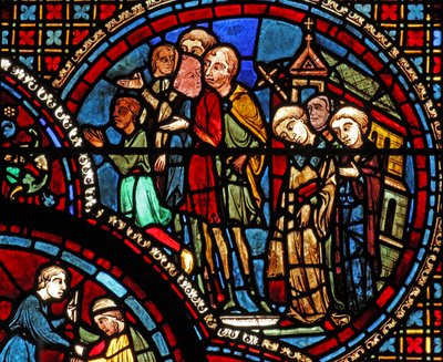 St Lubin-fönstret: en procession lämnar en kyrka (w45) av French School