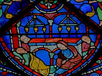 St Thomas-fönstret: den sjuke vid hans grav (w23) av French School