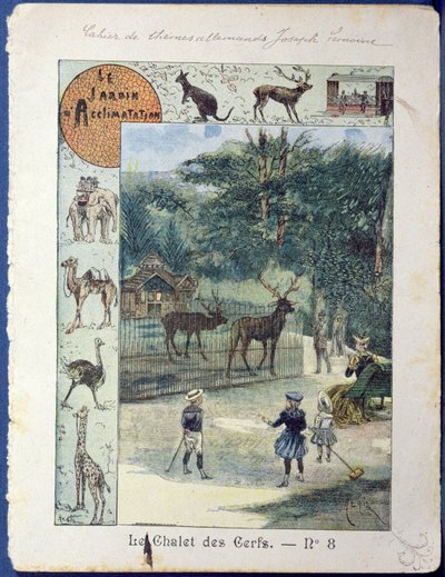Stag House vid Jardin dAcclimatation, Paris, ca 1900 (färggravyr) av French School