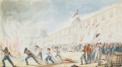 The Take of the Tuileries, 10 augusti 1792 (färgstick) av French School