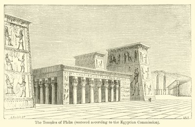 The Temples of Philae, restaurerade enligt den egyptiska kommissionen (gravyr) av French School
