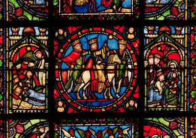 The Three Magi, detalj från ett fönster som visar historien om Jungfrun av French School