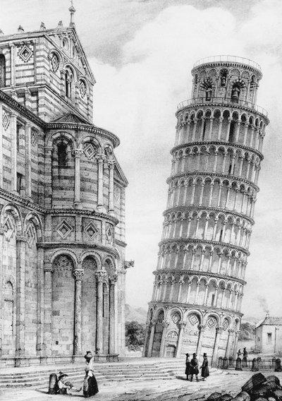 Tornet och katedralen i Pisa (gravyr) av French School