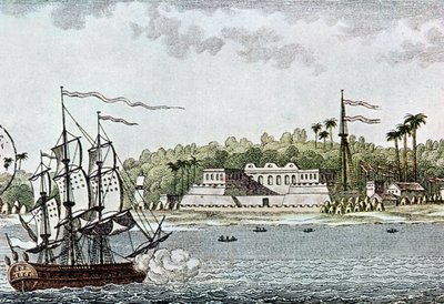 Staden St. Louis, Senegal, från LAfrique av R. Geoffroy, 1814 av French School