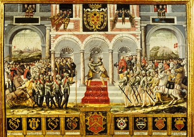 Cateau-Cambresis-fördraget och omfamningen av Henri II (1519-59) av Frankrike och Filip II (1527-98) av Spanien, 2-3 april 1559 av French School
