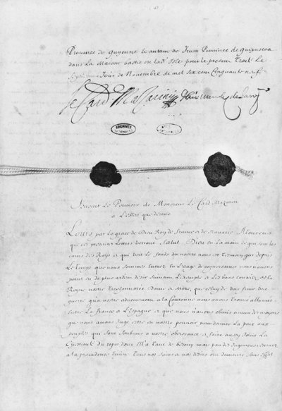 Pyrenéernas fördrag, undertecknat av kardinal Jules Mazarin (1602-61) och Don Luis Mendez de Haro (1598-1661) 7 november 1659 av French School