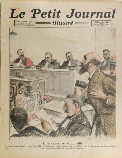 Rättegången mot Henri Desire Landru (1869-1922) från Le Petit Journal, 20 november 1921 av French School