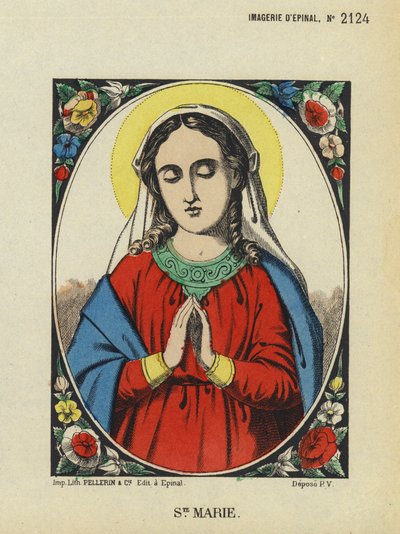 Jungfru Maria (färglitografi) av French School