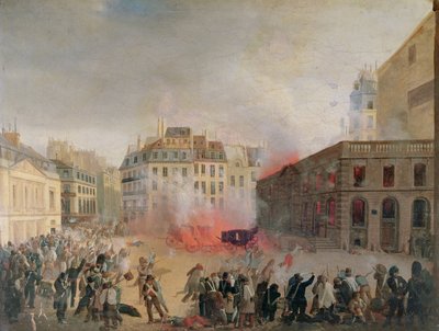 Vattentornet i brand, Place du Palais Royal, 24 februari 1848 av French School