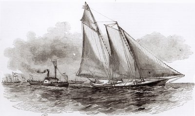 Yacht America tar ledningen i 1851 års Cowes Regatta, från Le Monde Illustre, 1851 av French School