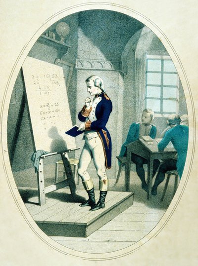 Den unge Napoleon, vid Militärakademin i Brienne, Frankrike, 1779 (färgad gravyr) av French School