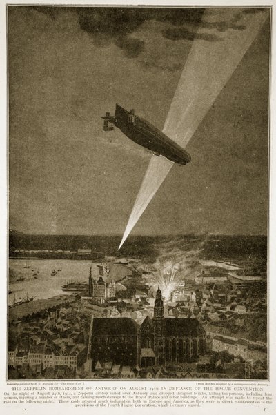 Zeppelinbombningen av Antwerpen den 24 augusti 1914 i trots av Haagkonventionen, 1914-19 av French School
