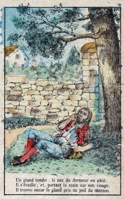 Ekollonen och pumpan. Fabler av Jean de La Fontaine (1621-95). Avbildning av Epinal från slutet av 1800-talet. av French School